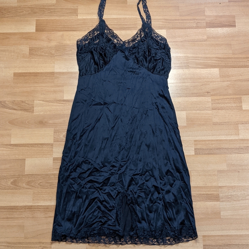 Vintage navy slip with lace details